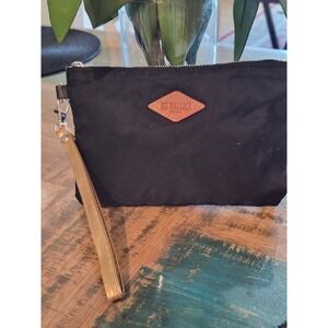 MZ Wallace Black Nylon Small Pouch Wristlet Gold Strap Accessory Bag